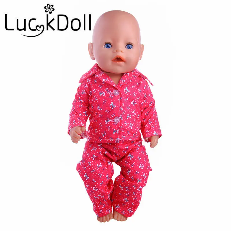 Пижамный костюм LUCKDOLL с красным принтом, подходит для куклы 43 см или 18-дюймовой детской модели