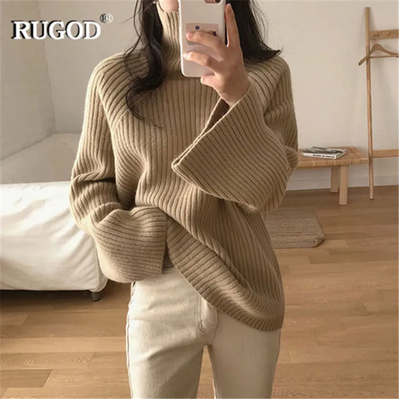 RUGOD/винтажная модная водолазка женские пуловеры однотонные повседневные