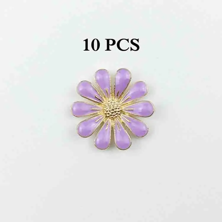 Purple 10 шт. ромашки DIY металлическая кнопка Подвеска Пряжка Подсолнух для одежды рубашки ручной работы материал сплав аксессуары - Цвет: Purple