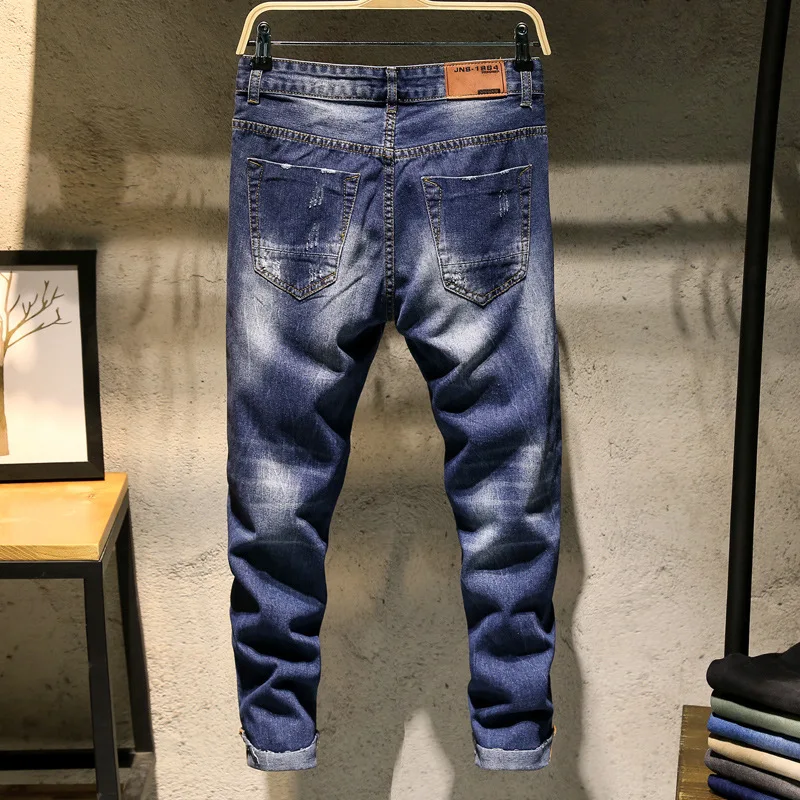 2018 Slim Fit Stretch щиколоток рваные джинсы Ручная стирка Повседневное Штаны Ретро Для