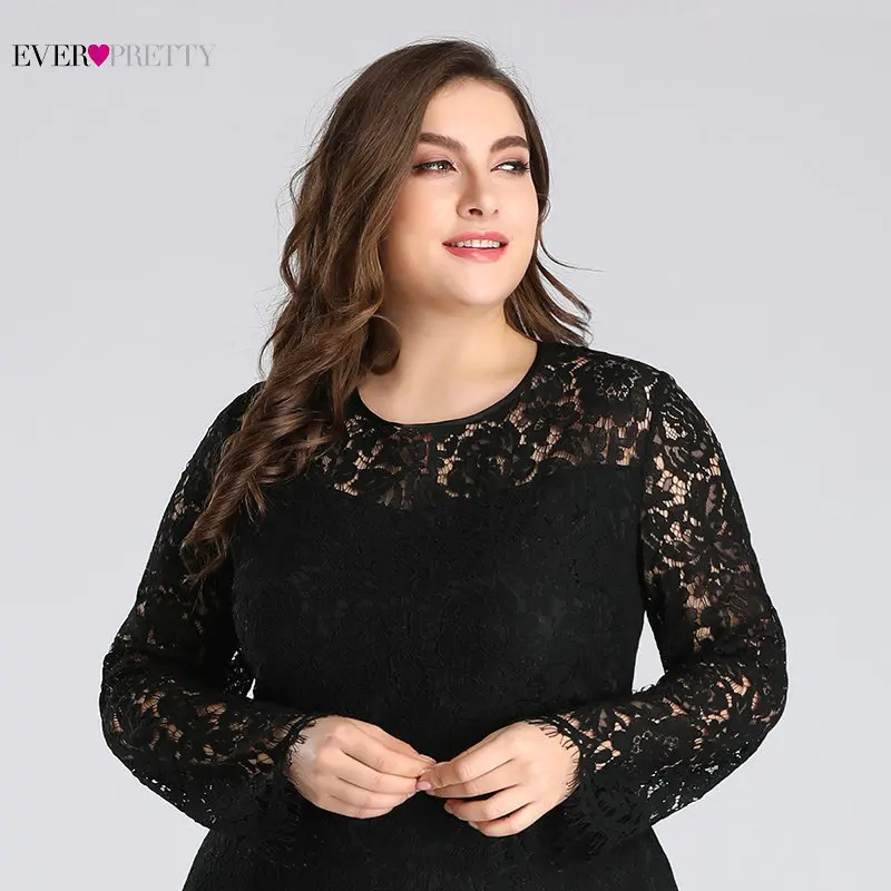 Robe De Soiree Ever Pretty EZ03077 ТРАПЕЦИЕВИДНОЕ ПЛАТЬЕ С Длинным Рукавом, длина до середины икры, полностью кружевное черное платье Русалочки для мамы невесты
