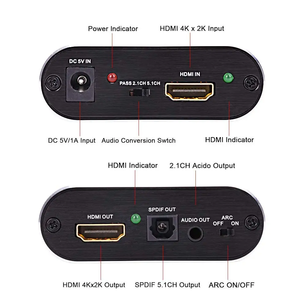 4K HDMI аудио экстрактор сплиттер ARC HDMI аудио экстрактор 5,1 RCA HDMI в HDMI конвертер с оптическим TOSLINK SPDIF 3,5 мм