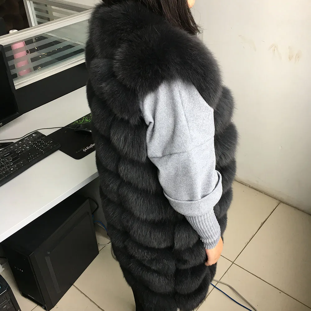 Зимняя модная Роскошная куртка Мао KONG 2019 длина 70 см жилет из натурального Лисьего