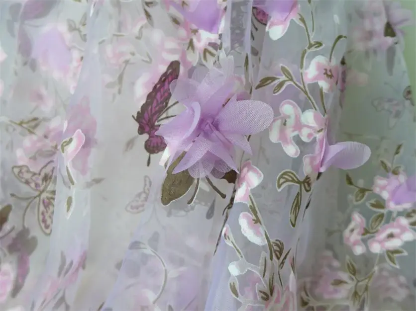 lavender 53," широкий лаванды/Розовый 3D цветок органзы Ткань, бабочка печати Вышивка Ткань, шифон марлевая ткань - Цвет: lavender