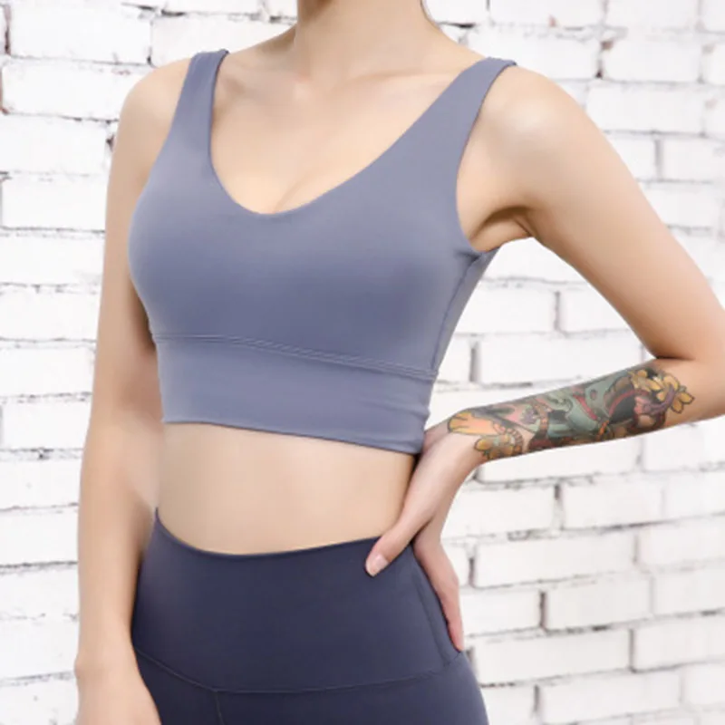 

Women Sports Bra Underwear Solid Color Deep V Neck Sports Bras for Yoga Fitness Running XR-Hot