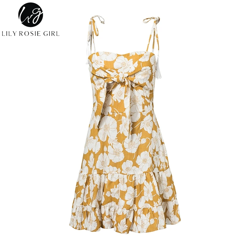 Lily Rosie/летнее платье с цветочным принтом и рюшами милое женское на бретельках
