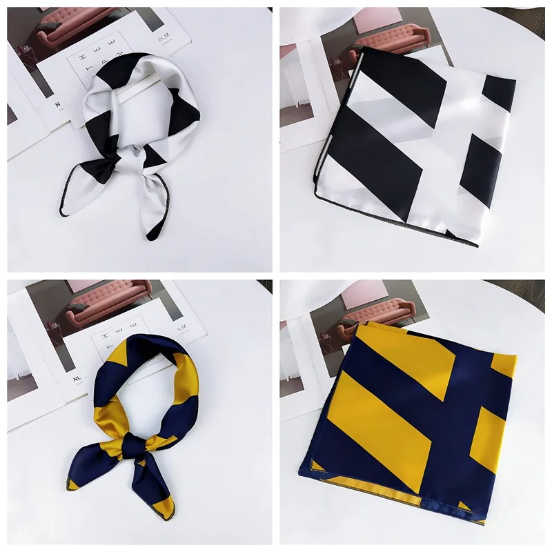 fashion Square Scarf Hair Tie Band Party Women Elegant Small Vintage Skinny Retro Head Neck Silk Satin Scarf, square scarves