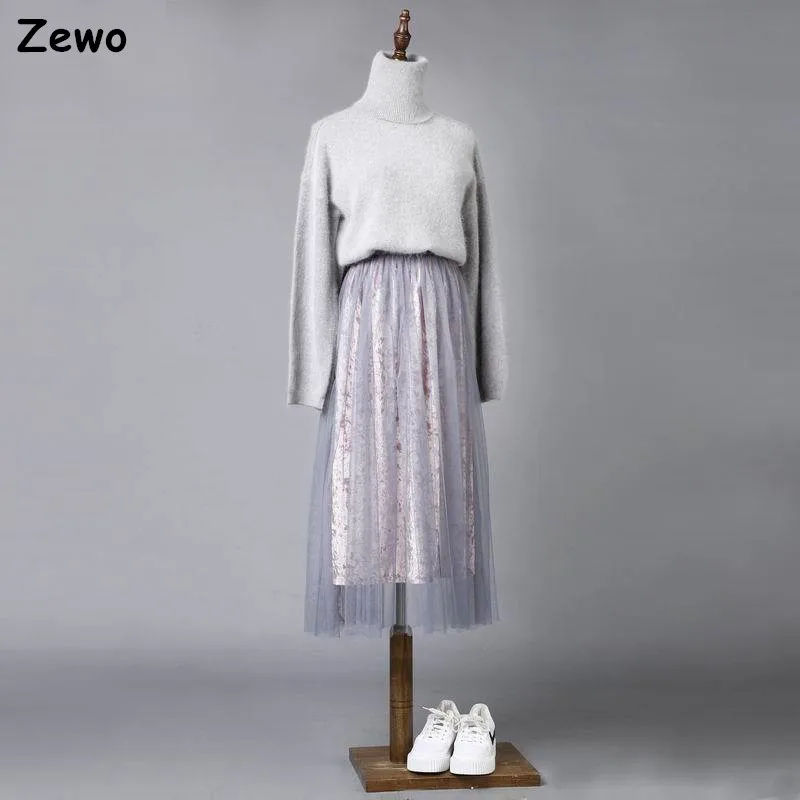 Zewo Для женщин Мода Плиссированные Длинные Юбка Женский Повседневное линии