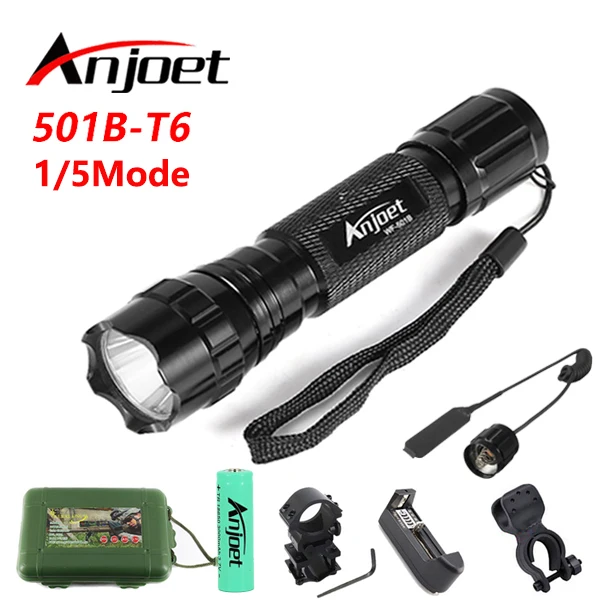 Anjoet набор 501B тактический флэш светильник XML T6 LED 2000LM водонепроницаемый мини