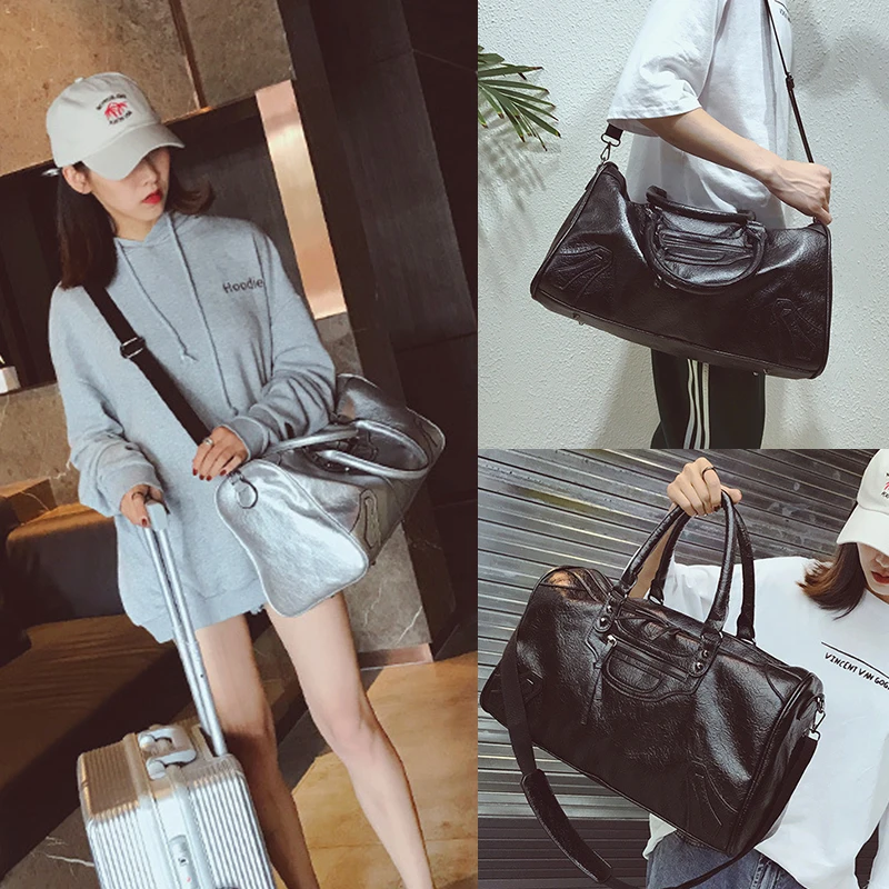 Модные женские сумки мужские Weekender большой емкости PU Мягкий чехол подушка пакет багажные сумки черный/серебристый