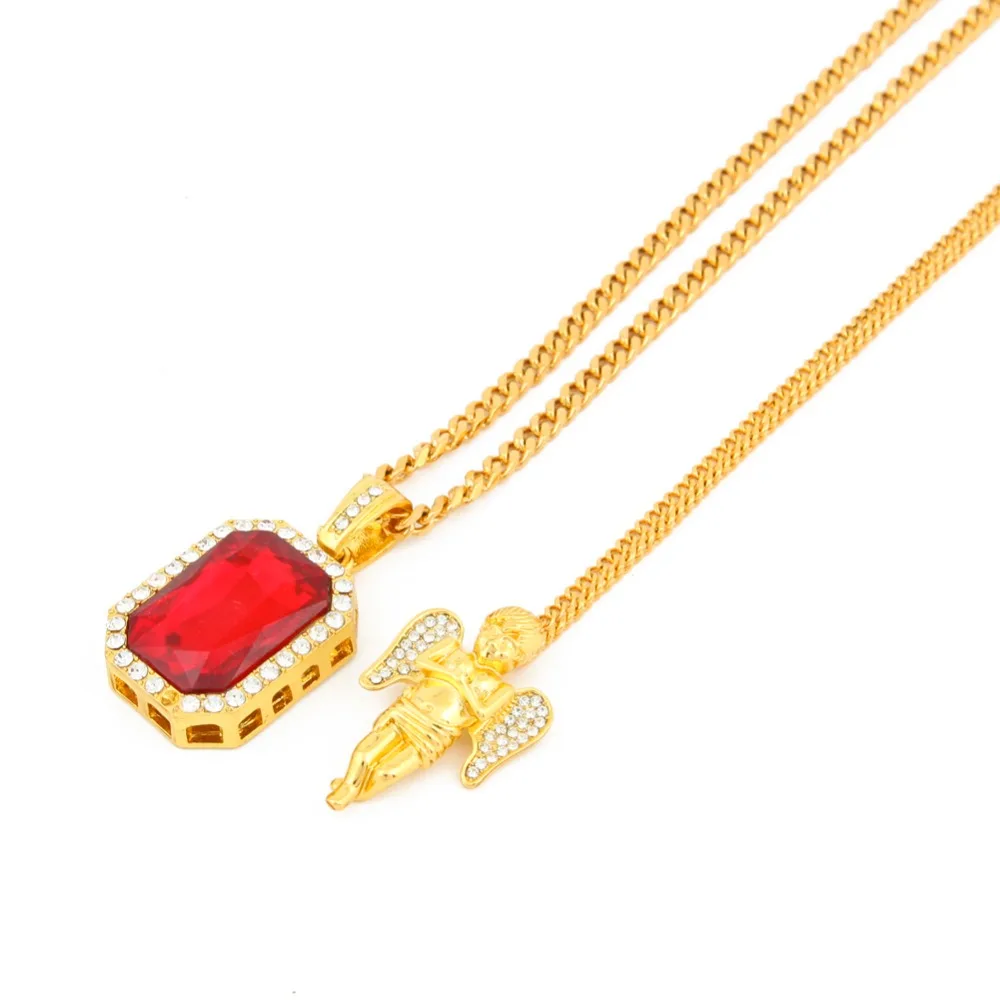 Мужской набор золотого ожерелья со льдом в стиле хип хоп кулон виде ангела для