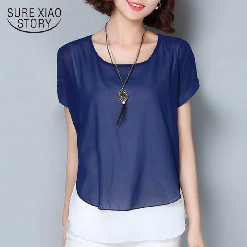 womens tops and blouses summer women 2021 Chiffon blouse Short sleeve women's shirt plus size 3195 50 | Женская одежда