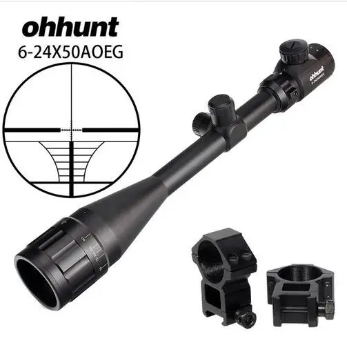 with picatinny rings Ohhunt 6-24x50 AOEG охотничий дальномер Сетка винтовка прицел с голографической 4 Сетка прицел Красный Зеленый Лазерный комбинированный прицел - Цвет: with picatinny rings
