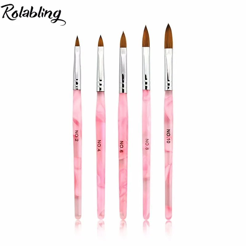 Rolabling 5 шт./компл. колинские СОБОЛЬ Акриловая кисть для ногтей 2#/4#/6#/8#/10# акриловая кисть для дизайна ногтей полигелевая ручка для ногтей