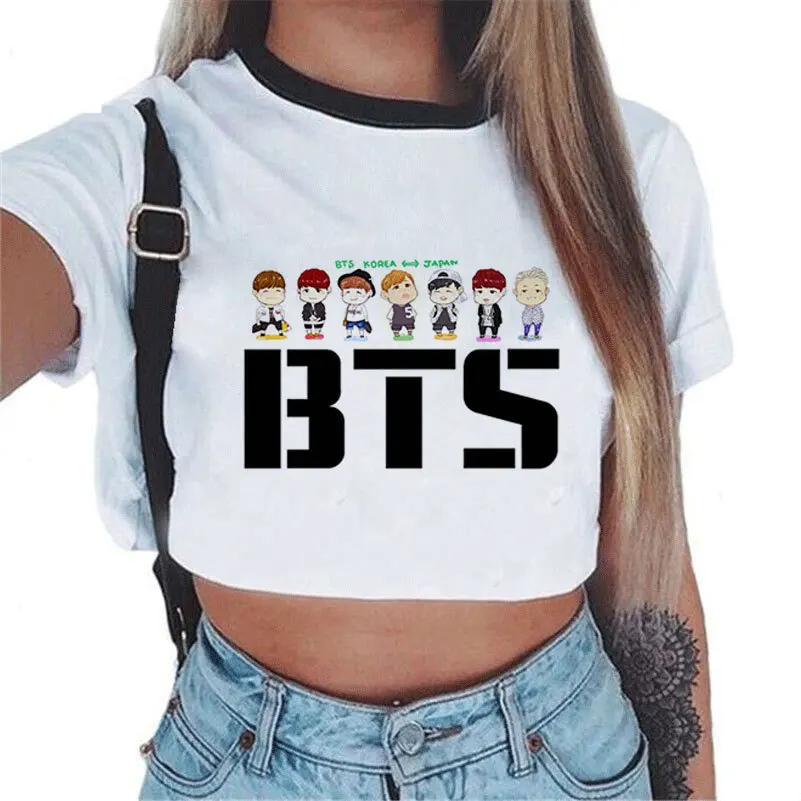 Новый Kpop Bangtan Boys BTS моды Harajuku корейский Футболка с принтом Для женщин девочек