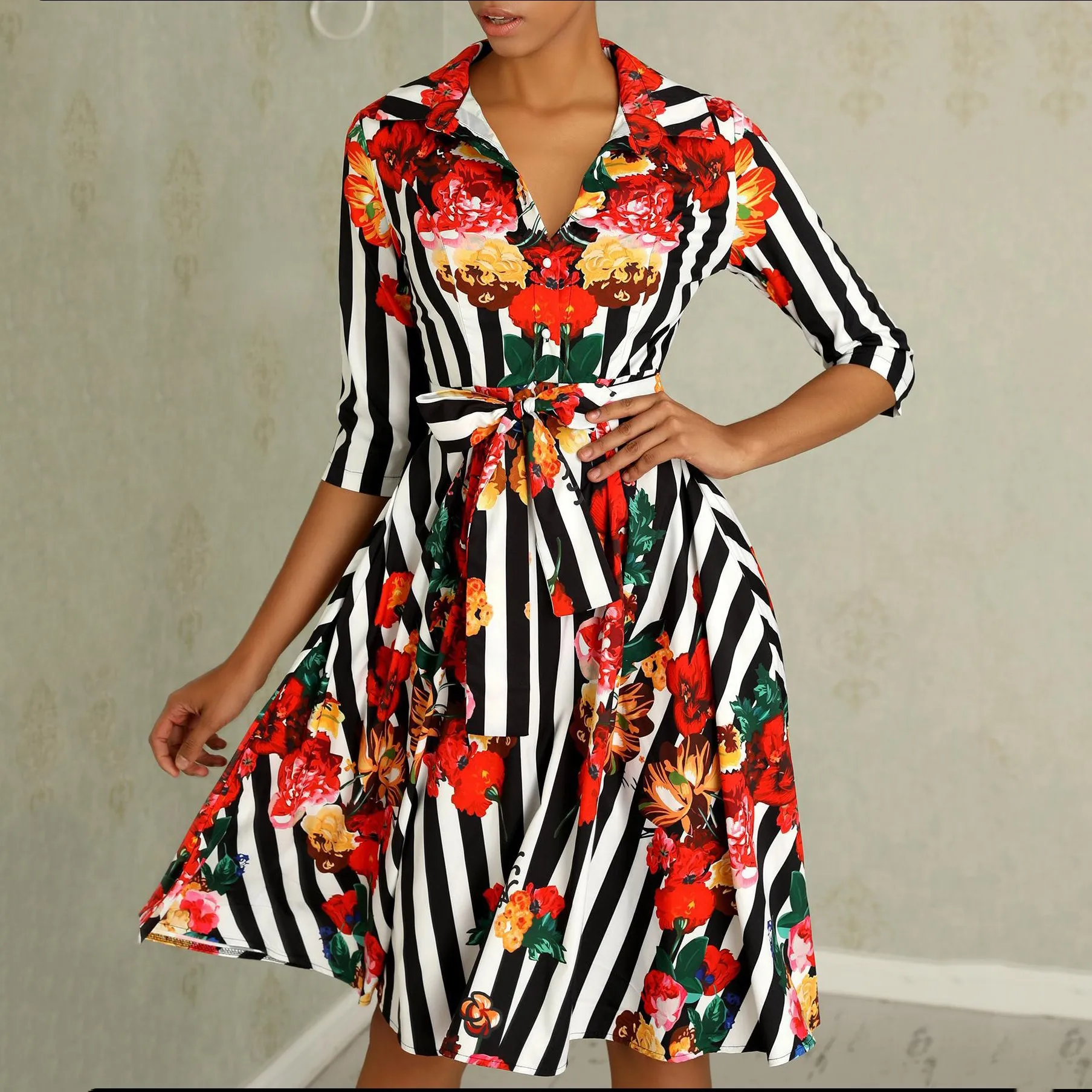 Женское летнее платье в стиле бохо с цветочным принтом и рукавом до локтя женское