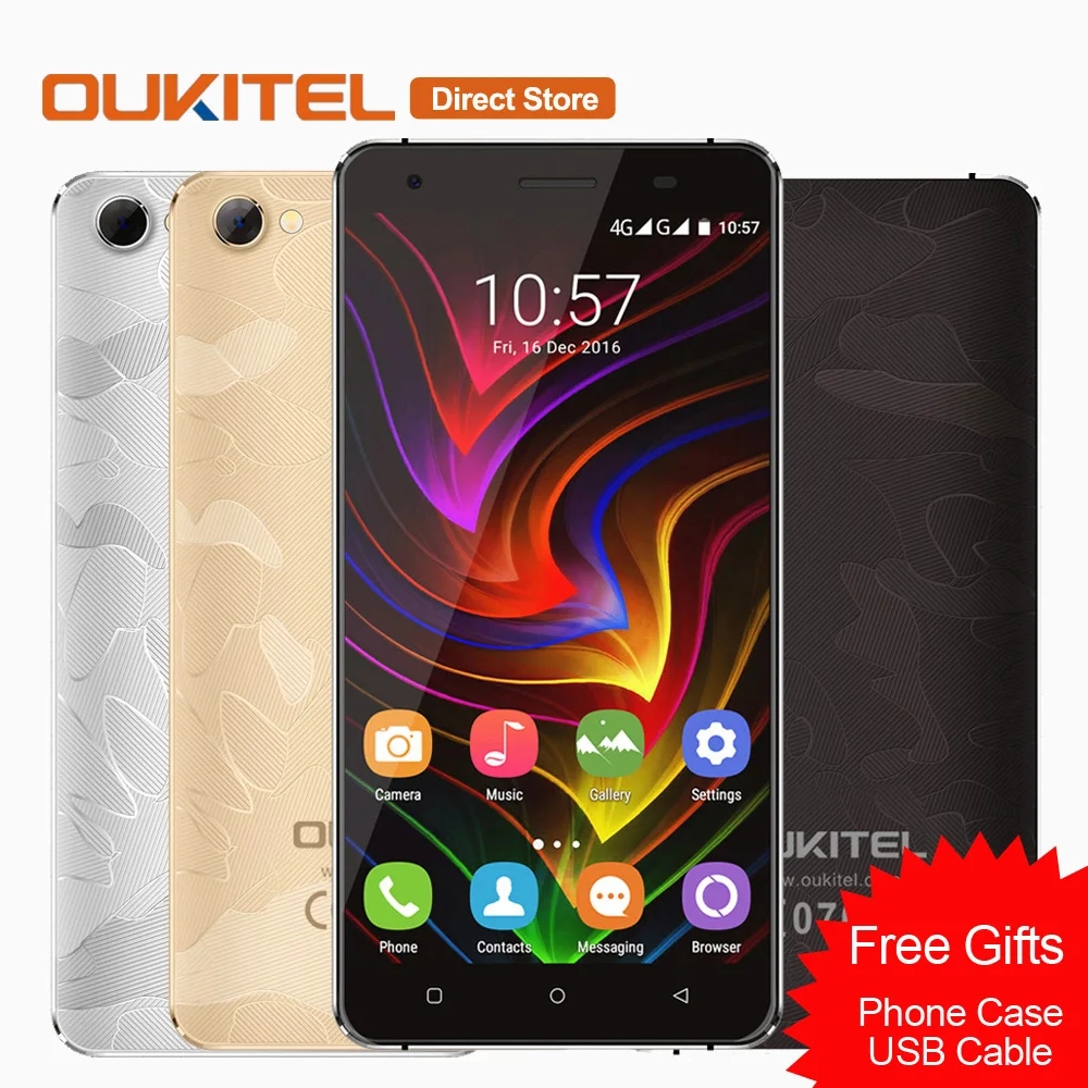Oukitel C5 pro мобильного телефона Android 6.0 MTK6737 Quad-Core сотовый телефон 2 ГБ + 16 5.0MP 2MP Dual Sim 5.0