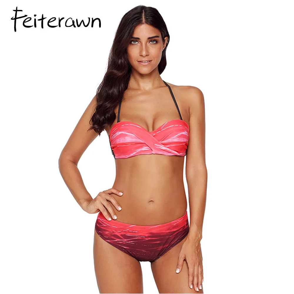 Feiterawn Push Up комплект бикини Для женщин купальники короткий топ купальные костюмы