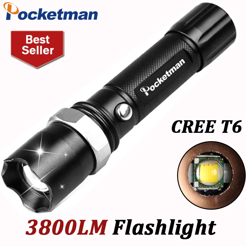 3800 люмен T6 Фонарик факел фонарь фонарик лампа с возможностью зумирования, водонепроницаемый тактический фонарь для кемпинга и походов.