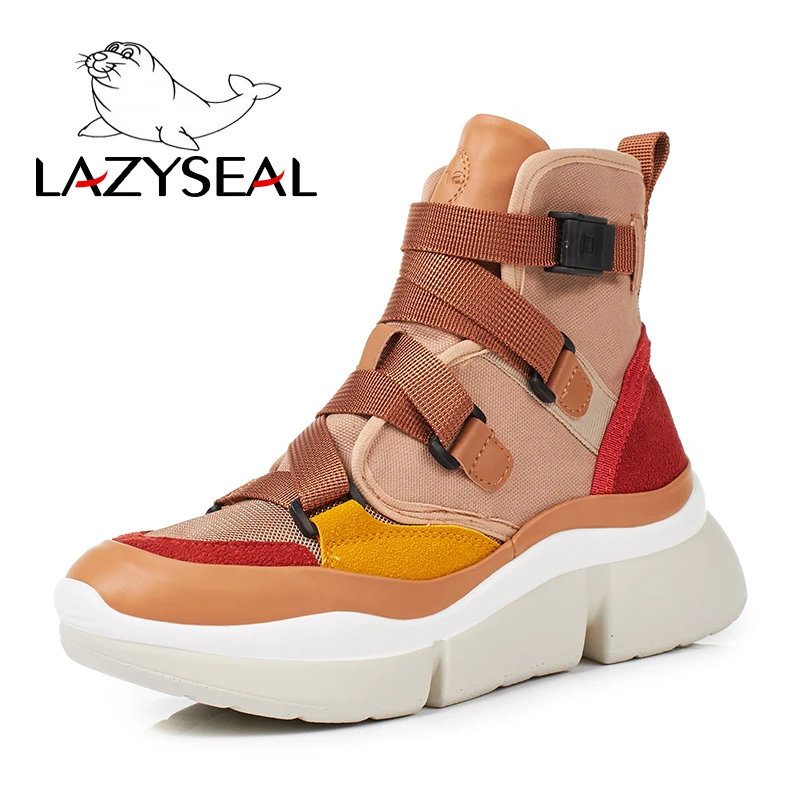 LazySeal; Новинка; женские ботильоны на платформе, увеличивающие рост, с пуговицами; женская дышащая обувь на плоской подошве с круглым носком; женские кроссовки