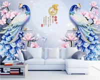beibehang custom silk cloth wall paper hand painted 3d embossed peacock magnolia tv background 3d wallpaper decorative painting
