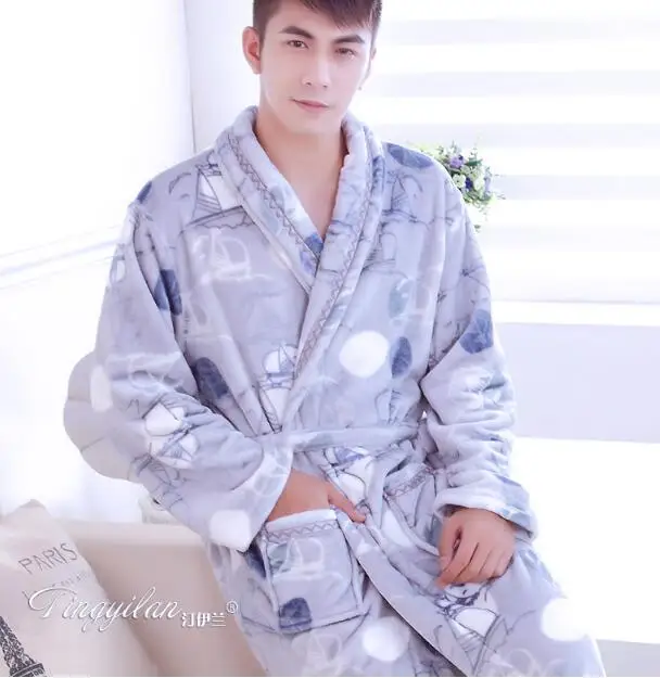 Lady Coral Fleece Bathrobes Women's Winter Flannel Pajamas Adult Men's Winter Warm Sleep Robe Coral Fleece Couples Homwear D2090 - Цвет: Boys6
