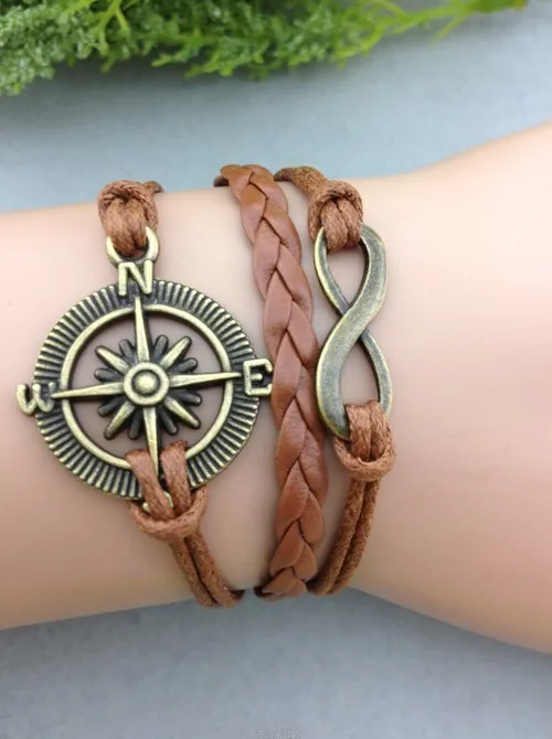1 шт. бронзовый браслет Infinity Wish &amp Compass кофейные восковые шнуры коричневый