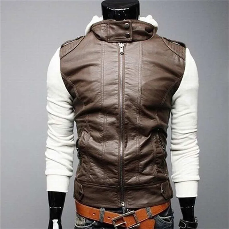 Модное мужское пальто из искусственной кожи в стиле рок приталенная куртка с