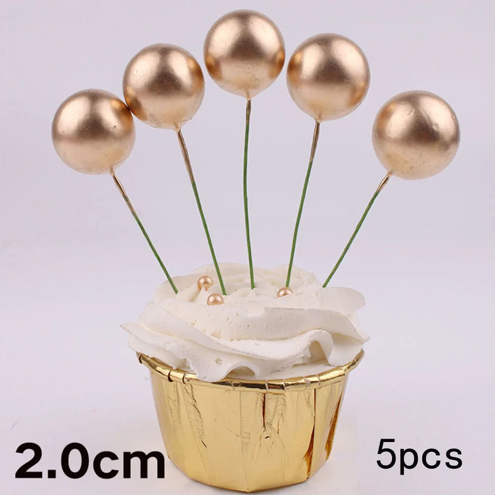 gold 2CM 5 шт. Прекрасный Золотой шар Топпер для торта кружка ко дню рождения украшение торта детский душ Детский День Рождения Вечеринка Свадьба принадлежности - Цвет: gold 2CM