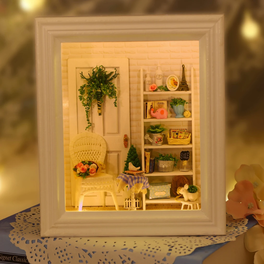 Домашний декор поделки Diy Кукольный дом деревянные домики миниатюрный кукольный домик мебель комплект комнаты светодиодные фонари фоторамка Рождественский подарок