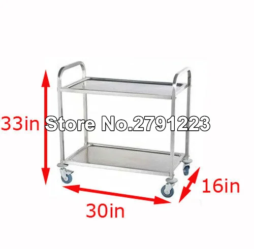 Высококачественная серийная 2-Shelf 304 нержавеющая сталь кухня тележка с 4 колесиками