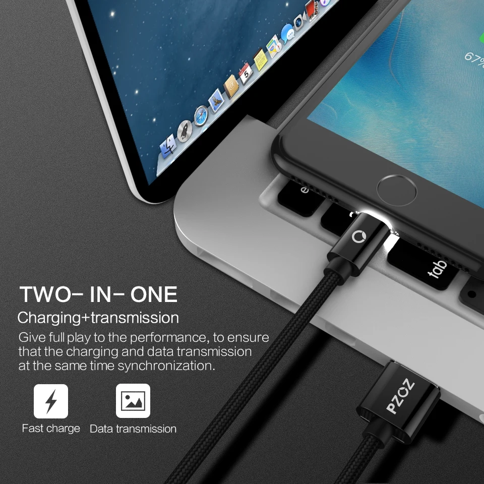 PZOZ кабель для iphone, зарядное устройство usb, быстрая зарядка для iphone x 8 6s 7 plus, светодиодный светильник, шнур для мобильного телефона, usb-кабель для передачи данных