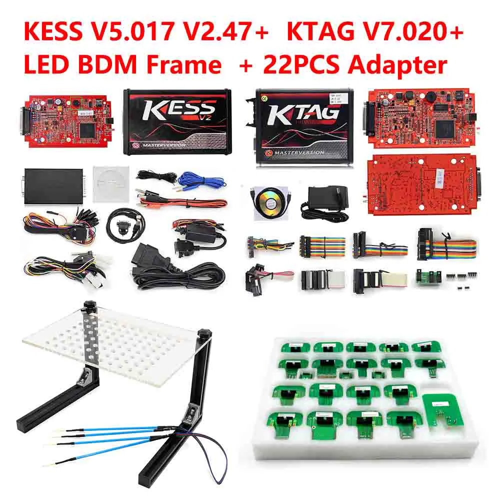ALL together ЕС KTAG V7.020 V2.23 KESS v2.47 V5.017 KTM Dimsport BDM зонд адаптеры полный набор светодиодный BDM Рамка ЭБУ рампы адаптеры-22 шт./лот - Цвет: ALL together
