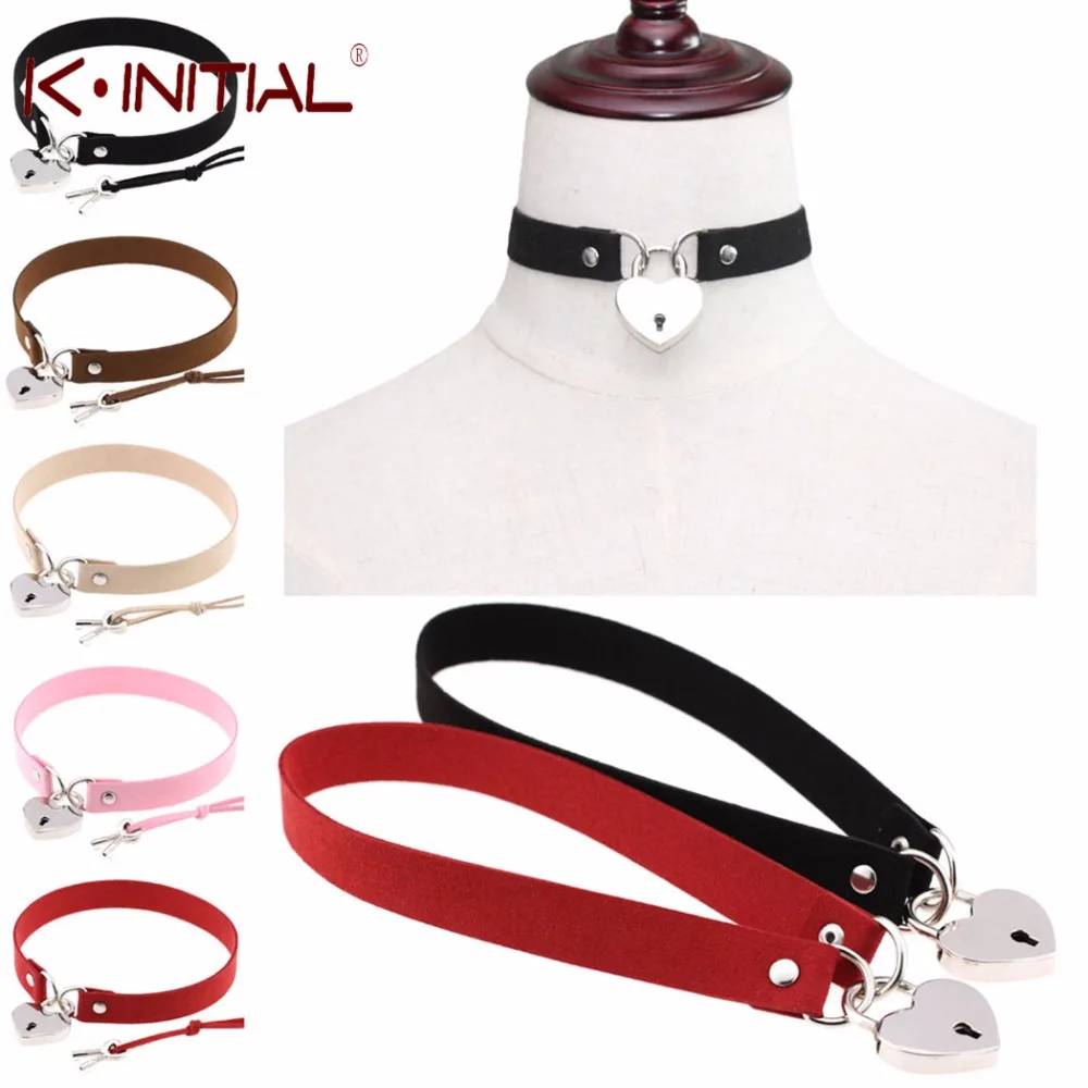 Kinitial Готический Панк Ожерелье Стиль Многоцветный Сердце с Замком Кулон PU Leather Choker