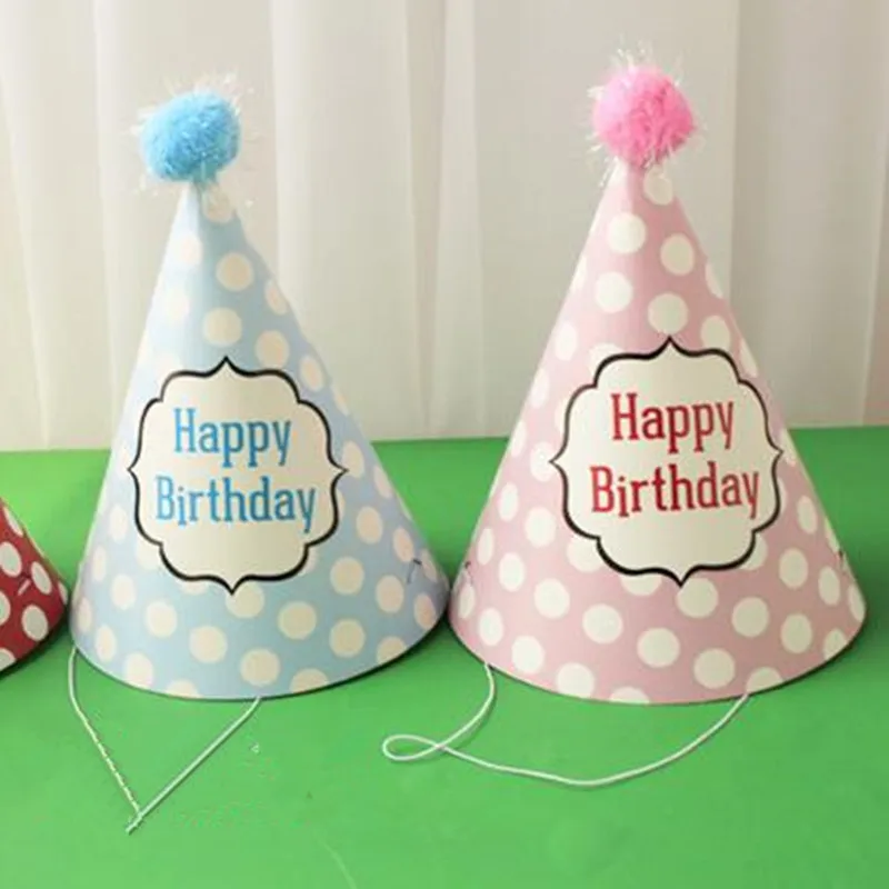 

New Birthday Pointed Hat Children Boy Girl Prince Princess Party Hats Dot Stripe Caps Headwear Birthday Party Supplies