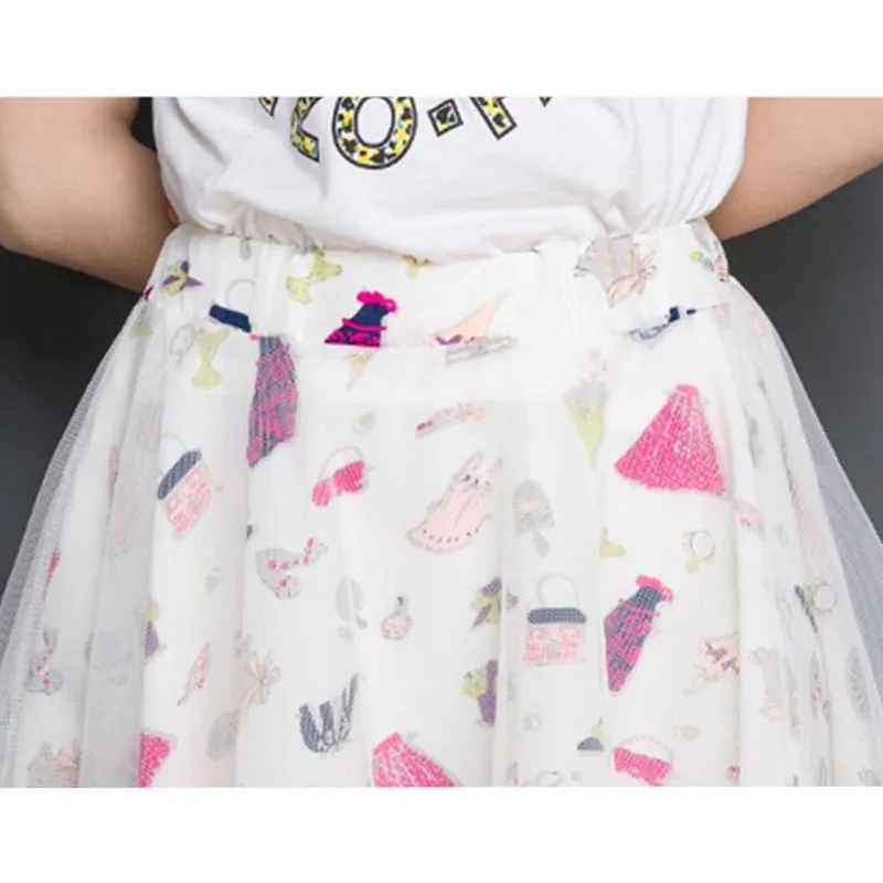 Женская шифоновая юбка с принтом повседневная сетчатая мини высокой талией