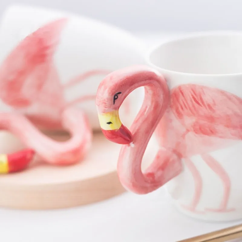 3D Керамическая кружка для кофе с фламинго милая чашка завтрака кружки молока чая