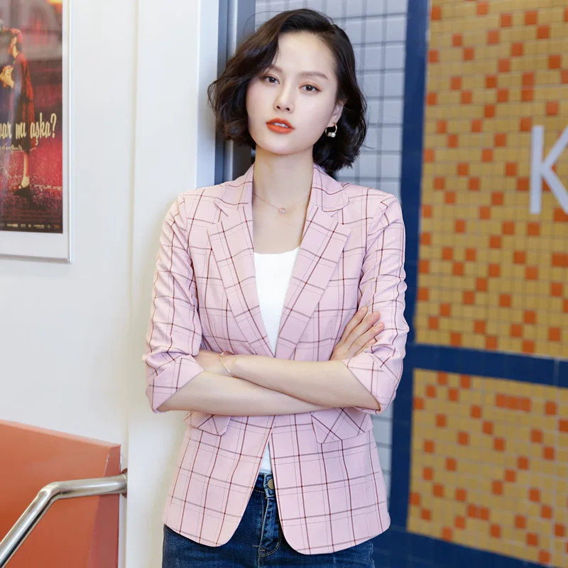 Женская клетчатая куртка с коротким рукавом короткая профессиональная одежда на