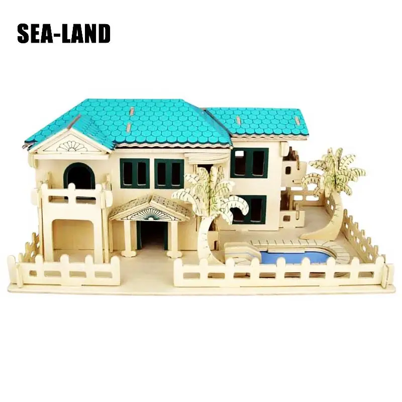Детские игрушки Деревянный 3D пазл для детей вилла на пляже Монтессори обучающая