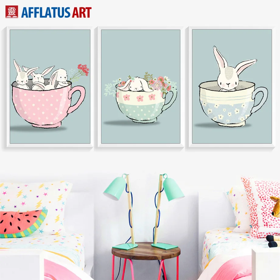 С изображением воздушных шариков кролик настенный художественный холст для