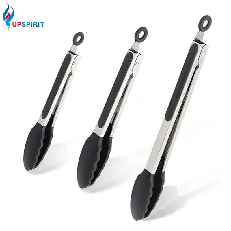 

Upspirit Silicone Food Tongs Stainless Steel BBQ Grilling Tongs Non-slip Salad Serving Tongs Cooking Tools Kitchen Accessories