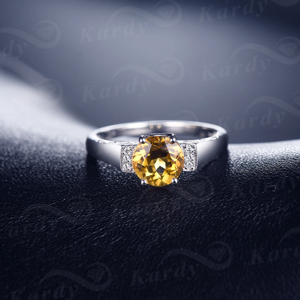 Уникальное винтажное подлинное натуральное цитрин для женщин 14K белое золото