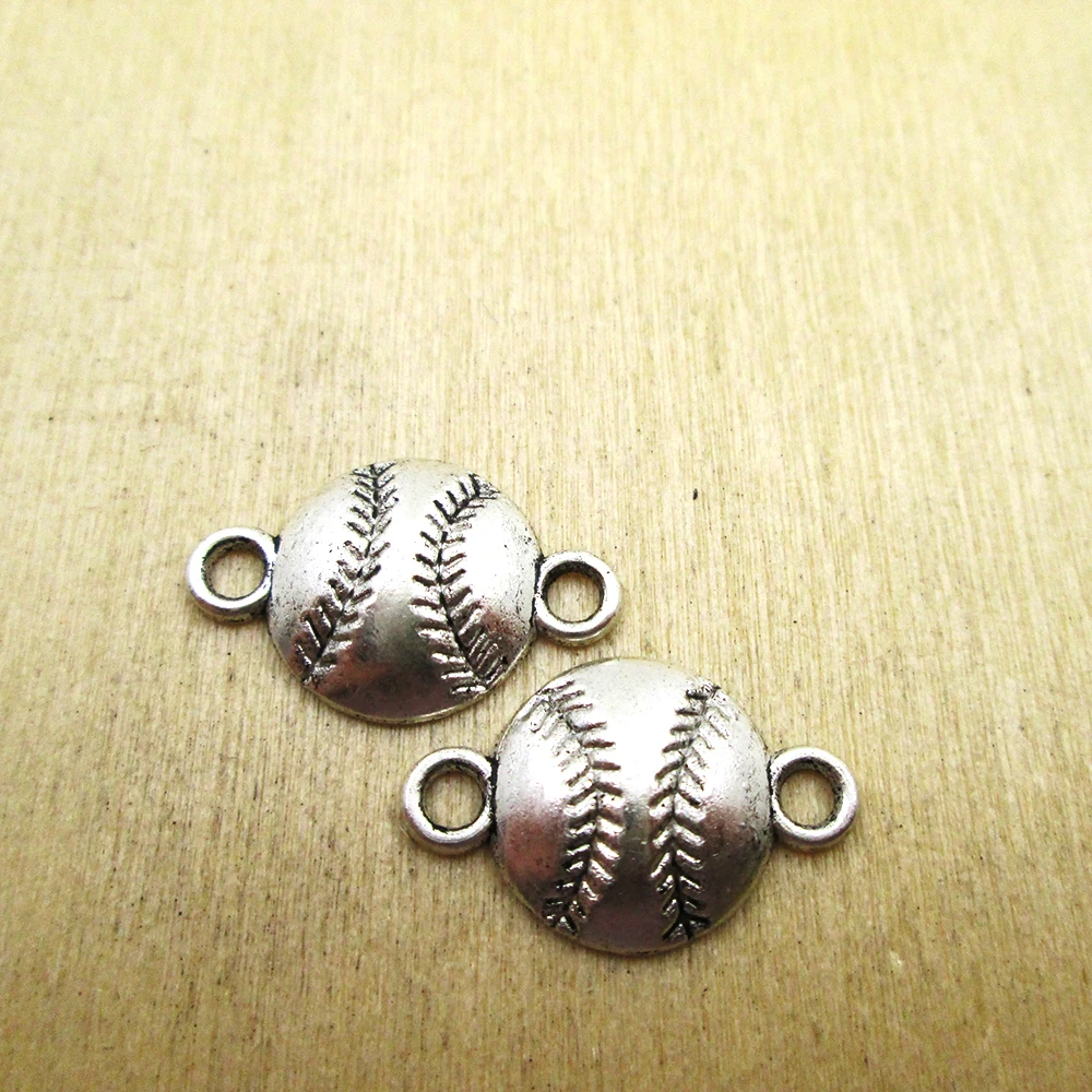 

30pcs 22x14mm baseball Charms baseball connector charm pendants DIY necklace/ bracelets charms antique silver tone