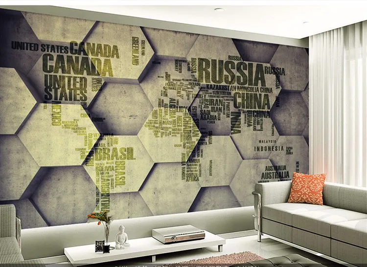 Custom photo wallpaper retro stripes board English alphabet map Cafe casual bar KTV bedroom living room hotel mural | Обустройство