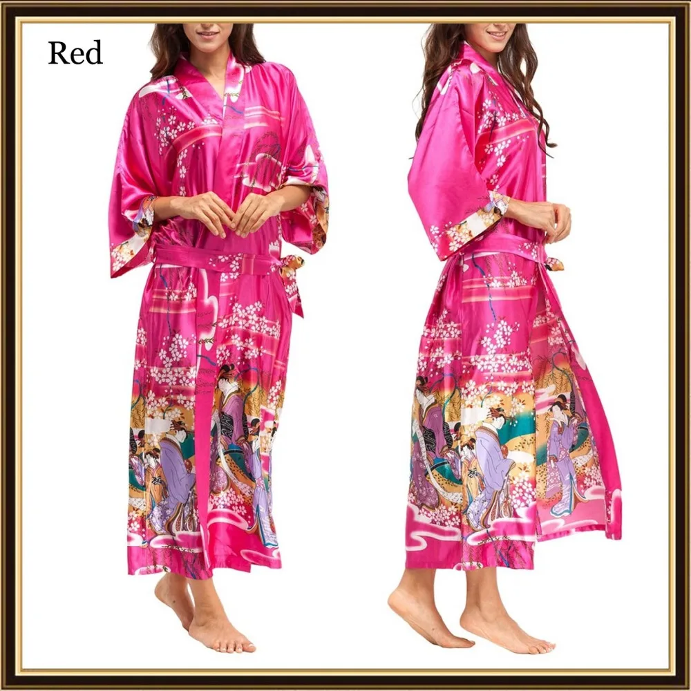 Plus Size Dressing Gown Silk Peignoir Batas De Seda Pink Satin Robe Floral Femme Big Robes Women Sexy | Женская одежда
