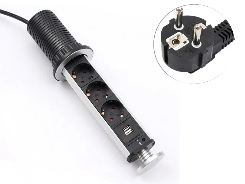 Горячая продажа алюминиевый сплав корпус Растяжимый Тип ЕС настольная розетка с