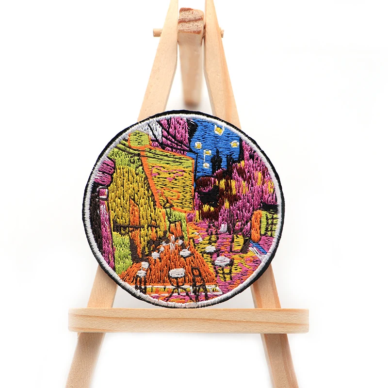 

2pcs/lot Van Gogh Painting Cafe Terrace Embroidery Iron On Patches For Clothes DIY Accessory Applique Badge Stickers SC4049
