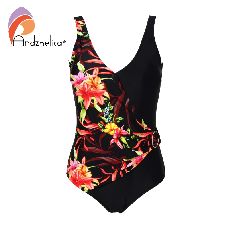 

Andzhelika Floral Patchwork One Piece Swimsuit Women Sexy Deep "V" Swimwear Plus Size Monokini 2022 New Beach Bathing Suits