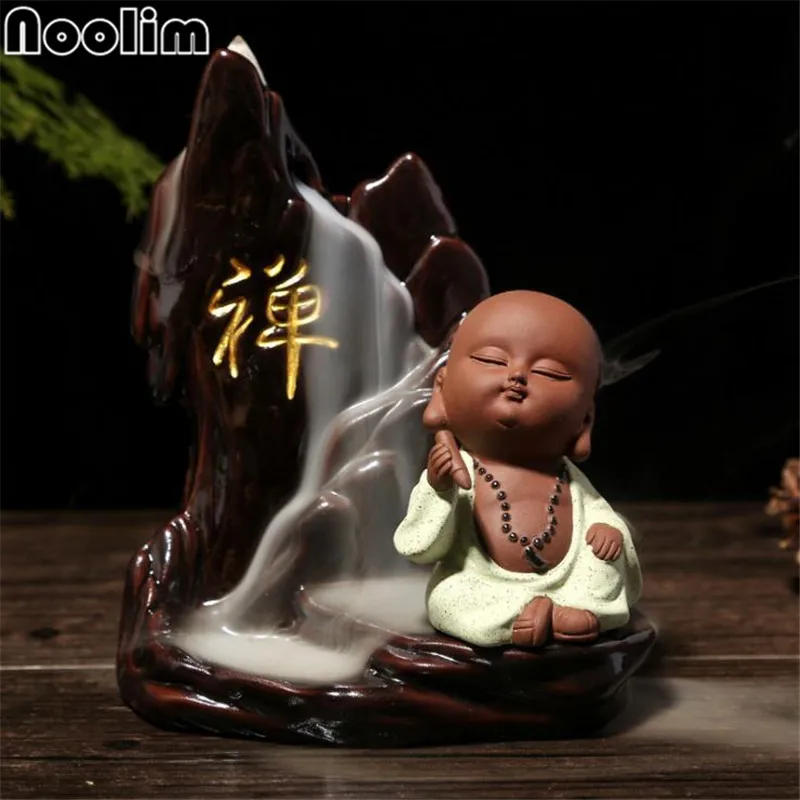 Маленький монах задний поток Будды благовония горелка Zen керамический водопад