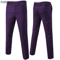 purple slim fit straight dress pants men 2019 brand new formal office flat front trousers mens business wedding suit pants male
